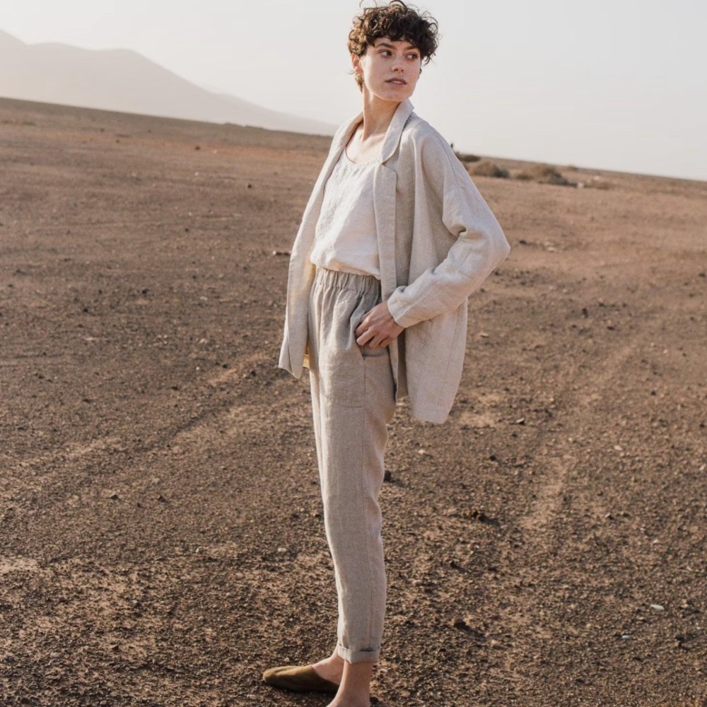 notPERFECTLINEN Linen Pants Genova in Size S Natural